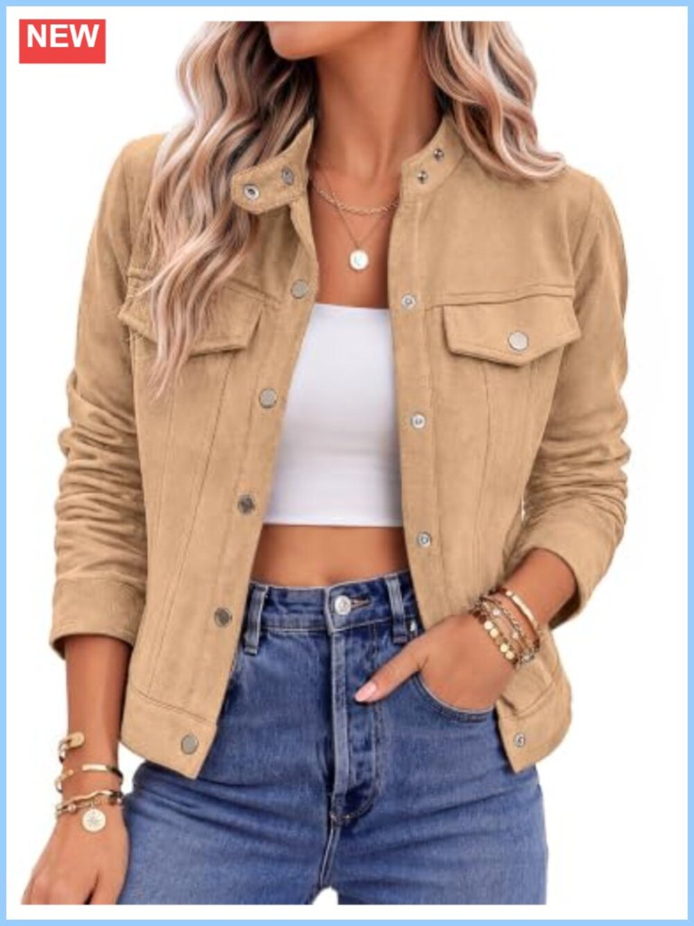 Faux Suede Cropped Jacket for Women Trendy Casual Fall Winter